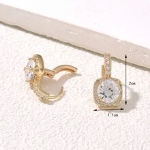 2 Miếng Mạ vàng Đồng & Khối Zirconia  Bông tai stud , Châu Âu và Châu Mỹ Phong cách Của phụ nữ Mặc hàng ngày Hoa tai - Nhiều màu - Xem 2
