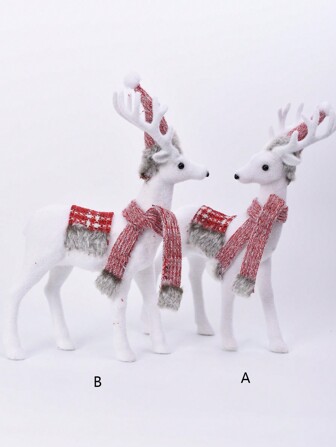 1pc (Random A/B) White Reindeer Doll For Christmas Decoration, Holiday Atmosphere For Home/Office/Shop/Christmas Tree Scene Settings Best Gifts Birthday