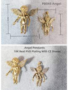 1pc Classic Style 18K Plated Stainless Steel Casting Angel Pendants With CZ Stones For Men
