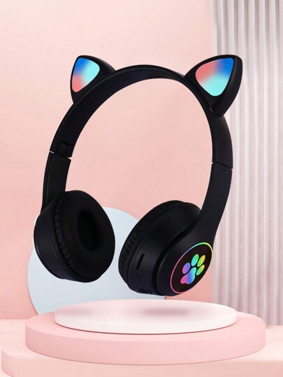 Flashing RGB Lighting Effects Cat Ears Wireless Headphones Long Lasting Colorful Wireless Headphones, Hi-Res High Resolution Sound Quality Stereo Music Headphones Phone Headphones Gifts
