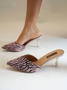 女式時尚高跟透明水晶拖鞋,法式鞋面,尖頭涼鞋 - 彩色 - 查看 2