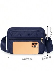 1 件心形刺绣斜挎包，时尚潮流单肩包，女士小号多层钱包，时尚尼龙单肩包时尚心形刺绣斜挎包，多层纯色单肩包，圣诞包，圣诞礼品包，日常使用的完美单肩包妈妈包促销 - 藍色 - 查看 4