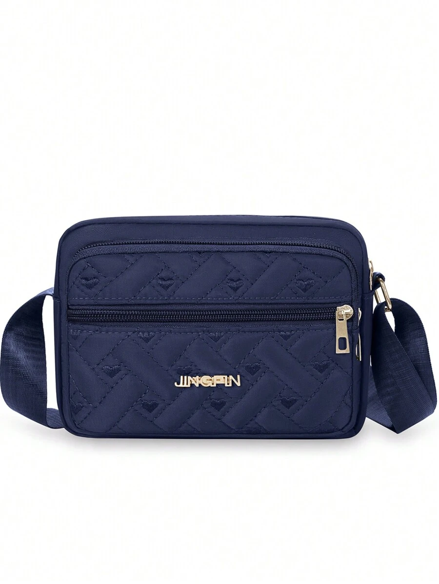 1 件心形刺绣斜挎包，时尚潮流单肩包，女士小号多层钱包，时尚尼龙单肩包时尚心形刺绣斜挎包，多层纯色单肩包，圣诞包，圣诞礼品包，日常使用的完美单肩包妈妈包促销 - 藍色 - 查看 1