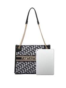 CORALDAISY Fashionable Large Capacity Retro Shoulder Handbag For Women - Black and White - View 5
