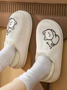 女士防水全包貓紋拖鞋,加厚防滑毛絨鞋,適用於秋冬室內/戶外 - 白色 - 查看 2