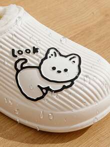 女士防水全包貓紋拖鞋,加厚防滑毛絨鞋,適用於秋冬室內/戶外 - 白色 - 查看 8