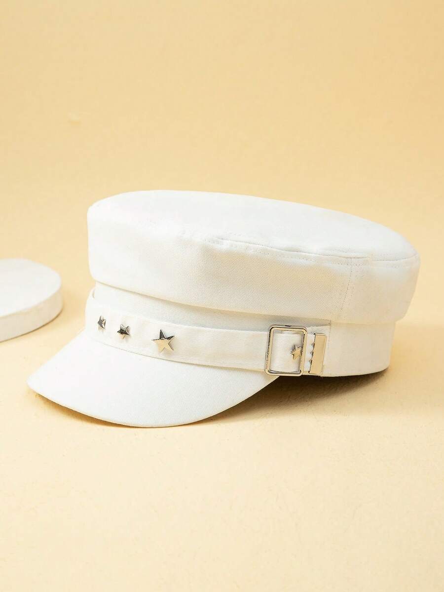 1 Miếng Của phụ nữ Trắng Mũ Newsboy Với Kim loại Trang trí ngôi sao , Ngắn Brim & Chống nắng , Thích hợp Đối với Mặc hàng ngày - trắng - Xem 1