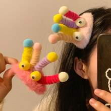 1只有趣大眼睛毛球髮夾,可愛古怪的髮飾