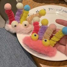 1只有趣大眼睛毛球髮夾,可愛古怪的髮飾