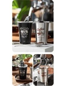 17oz/500ml Thép không gỉ Cốc Với Nắp Cốc cà phê Bằng chứng tràn Với Nắp Rơm rạ Cốc Đối với Giữ Nước đá Cà phê Bia Nước ép Cola Nhà  Ngoài trời Dã ngoại Mang Cốc tròn có quai 1 Miếng - Nhiều màu - Xem 4