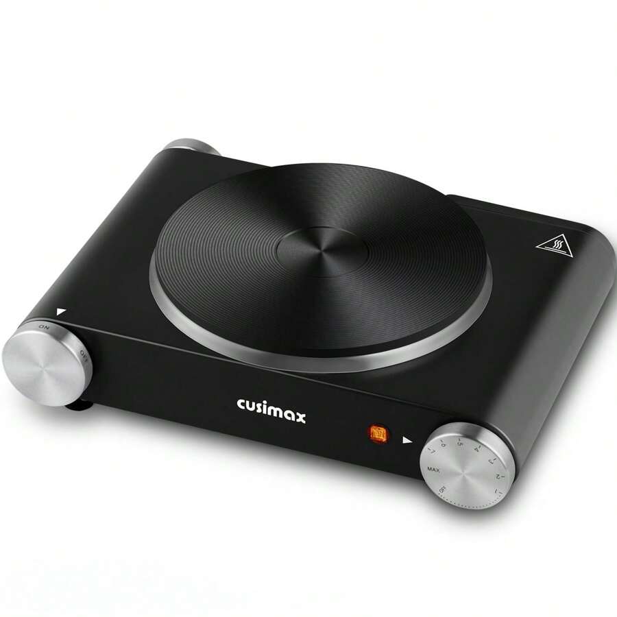 Cusimax 1500W Electric Single Hot Plate Cooktop,Stainless Steel Countertop Burner With Temperature Control,Portable Cast Iron Electric Stove,Great For RV/Home/Camping,Easy To Clean - Black - View 1