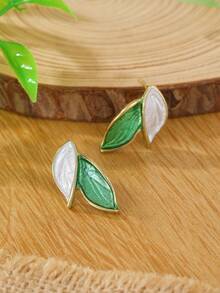一雙簡單清新的色塊葉子女士耳環,精美小巧,多用途耳飾配件 - 樹葉 - 查看 3