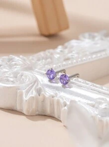 2 件/1 件时尚简约几何圆形锆石不锈钢鼻环/耳钉，适合女士，派对礼物 [注：一件可用] - 紫色 - 查看 4