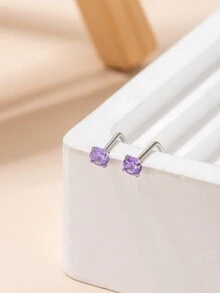 2 件/1 件时尚简约几何圆形锆石不锈钢鼻环/耳钉，适合女士，派对礼物 [注：一件可用] - 紫色 - 查看 2