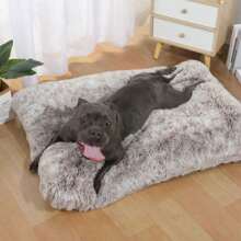 1 Pc Extra Large Dog Bed Washable, Plush Calming Dog Crate Beds For Large Breed, Fluffy Dogs Sleeping Mat, Anti-Slip Pet Kennel Pad - Dark Grey - View 3