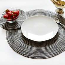 Braided Round Placemats Set Of 6 Dining Table Mats 36cm Diameter Heat Resistant Stain Resistant Non-Slip Washable For Home Restaurant Kitchen Cafe - Dark Grey - View 6