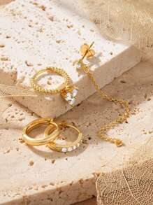 4 Pcs/Set 925 Sterling Silver Hoop Earring Set Multi Size Earring Set Suitable For Women Daily Fashion Jewelry - Gold - View 9