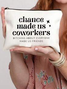 1個"機會使我們成為同事"紋路有趣化妝包，最好的朋友禮物口紅包最好的朋友生日化妝袋女性化妝包禮物，尤其適合作為聖誕節朋友禮物，聖誕禮品袋收納大容量零錢包 - 白色 - 查看 4