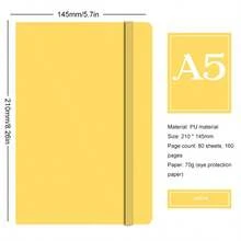 A5肩帶日記本女性、男性、每日工作日記本、記事本（黃色） - 黃色 - 查看 2