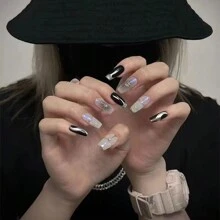 10入組夢幻y2k千禧系列魔鏡粉紅色假指甲,深色甜美&酷炫指甲藝術可穿戴 - 彩色 - 查看 1