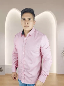 Camisa Masculina Manga Longa - Vermelho - Visão 2