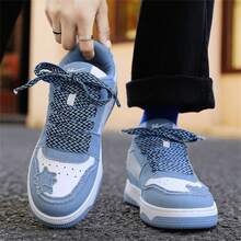 1雙星八運動款防水男女運動鞋,彩色拼接設計,前綁帶,pu和面料結合,適用於戶外活動,滑板運動,街頭穿搭,情侶鞋 - 藍白色 - 查看 10