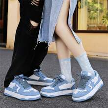 1雙星八運動款防水男女運動鞋,彩色拼接設計,前綁帶,pu和面料結合,適用於戶外活動,滑板運動,街頭穿搭,情侶鞋 - 藍白色 - 查看 7