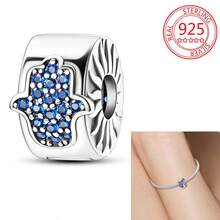 1pc S925 Blue Hand Shaped Bead Fixing Clip For 3mm Snake Chain Bracelet Women's Diy Jewelry, Suitable For Daily Wear And Festival Gift - Blue - View 1