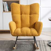 Rocking Chair, Soft Teddy Velvet Fabric Rocking Chair for Nursery, Comfy Wingback Glider Rocker with Safe Solid Wood Base for Living Room Bedroom Balcony (Turmeric) - Màu vàng - Xem 4