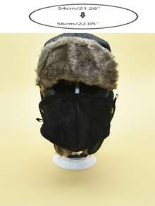 1pc Unisex Solid Color Casual Hat With Mask & Ear Flaps, Windproof & Warm, For Kids/teens - Black - View 6