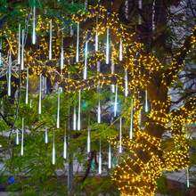 Luces De Cuerda Multicolores Con Efecto De Lluvia De Meteoros Led, Luces Decorativas Para Exteriores Impermeables Para Decoración De Árboles De Césped De Patio, Adecuadas Para Uso Comercial - [Enchufable] Blanco - Ver 6