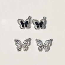 2pcs Simple Oil Drop & Micro Inlay Rhinestone Butterfly Pendant Necklace & Earrings Set - double butterfly - View 3
