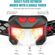 1入組led感應式紅色釣魚頭燈迷你usb內置電池多功能頭燈戶外運動用燈 - 黑色 - 查看 6