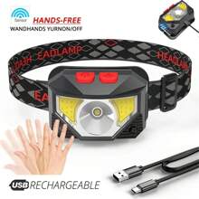 1入組led感應式紅色釣魚頭燈迷你usb內置電池多功能頭燈戶外運動用燈 - 黑色 - 查看 3