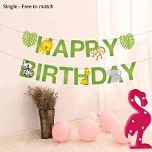 1個裝有卡通動物設計的單面橫額,適用於嬰兒兒童生日派對慶祝場景佈置 - 綠色 - 查看 2