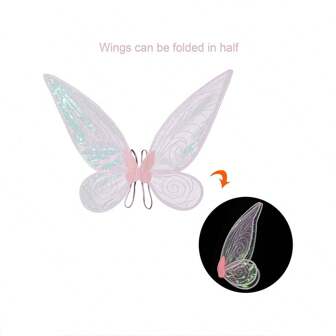 1入組女士粉色天使仙女彩色蝴蝶翅膀,適用於聖誕節,節日,派對表演裝扮