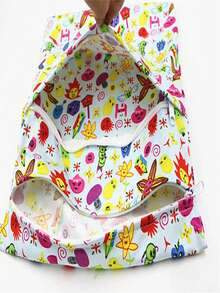 1個大容量卡通印花可重複使用的尿布袋,帶雙拉鍊口袋,方便攜帶的儲物袋,適用於嬰兒尿布 - 藏藍色動物世界 - 查看 4