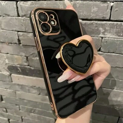 电镀心形手机壳支架，适用于 Apple iPhone 16、15、14、13、12、11、XS、XR、X、7、8 Plus、Pro Max 和三星 Galaxy S24U、S23U、S22U、A35、A55、A54