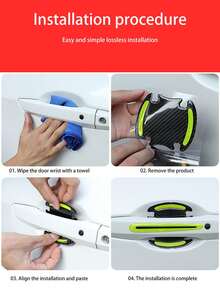 8pcs/set Car Door Handle Protective Film Carbon Fiber Sticker, Anti-scratch, Paint Surface Protective Film, Reflective, Invisible Door Wrist Guard, Accessories - Green - View 6