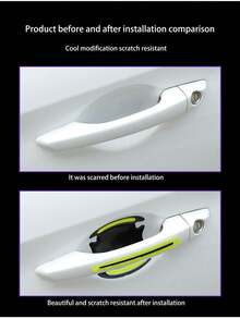 8pcs/set Car Door Handle Protective Film Carbon Fiber Sticker, Anti-scratch, Paint Surface Protective Film, Reflective, Invisible Door Wrist Guard, Accessories - Green - View 5