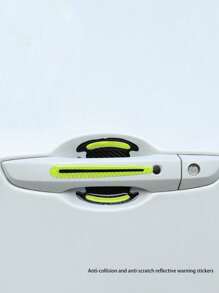 8pcs/set Car Door Handle Protective Film Carbon Fiber Sticker, Anti-scratch, Paint Surface Protective Film, Reflective, Invisible Door Wrist Guard, Accessories - Green - View 1