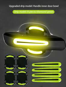8pcs/set Car Door Handle Protective Film Carbon Fiber Sticker, Anti-scratch, Paint Surface Protective Film, Reflective, Invisible Door Wrist Guard, Accessories - Green - View 2