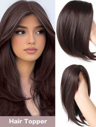 棕色三維透氣仿真碎齊劉海吸附式假褶裡附髮片,自然假髮髮頂補假頭髮,隱形髮夾