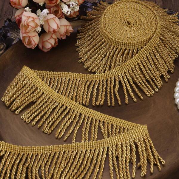 ZNZAKKA 1 Yarda Encaje Con Flecos Ribete Dorado De Encaje Con Borlas Para Coser Cortina De Sofá Ropa Decoración Diy