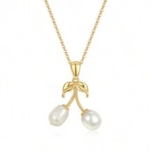 1條s925銀製天然淡水珍珠項鍊,配有金色鍍層葉子和閃閃發光的珍珠。是女士派對和生日的完美配飾 - 金黃色 - 查看 8