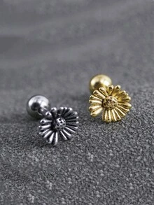 1個不鏽鋼螺紋太陽花形耳釘,1.2*6mm - 銀色 - 查看 4