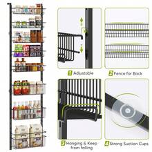 1Easylife Over the Door Pantry Organizer, 8-Tier Pantry Door Organizer with Adjustable Baskets, Black Pantry Door Organization and Storage with Metal Frame, Space Saving Spice Rack for Kitchen Pantry - Black - View 6