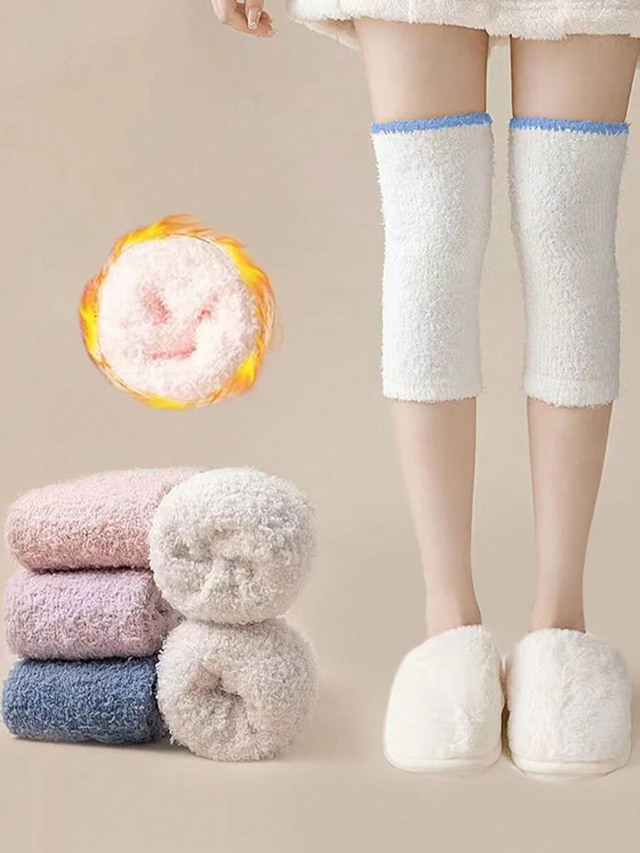 5雙/套女款隨機可愛加厚珊瑚絨腿套,秋冬季節必備 - 彩色 - 查看 1