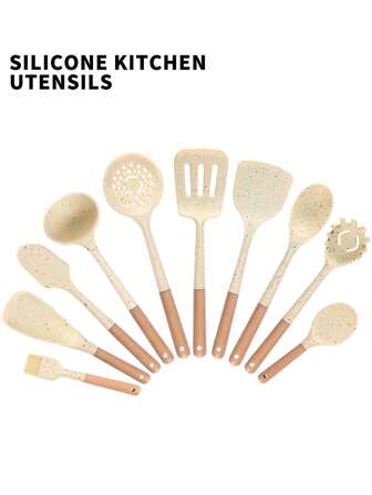 1入組矽膠烘焙工具,木柄,不粘炊具餐具帶雪花圖案,包括鍋鏟,長柄勺,刷,刮刀