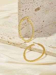 1pair Classic Vintage Copper Jewelry Women's Fashionable Hoop Earrings - Yellow Gold - View 1